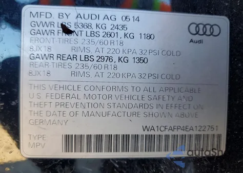 2014 Audi Q5 Premium z USA, uszkodzony, nr VIN WA1CFAFP4EA122751